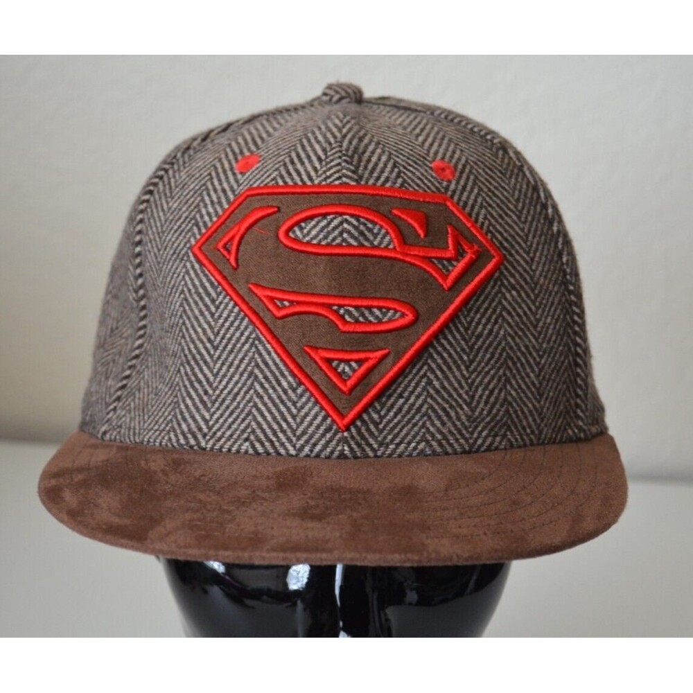 Superman DC Comic Hat Brown Wool Blend Baseball Cap Adjustable Faux Suede Bill
